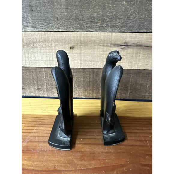 Vintage Pair of Heavy Black Cast Iron American Bald Eagle Book Ends Door Stops - Picture 4 of 9